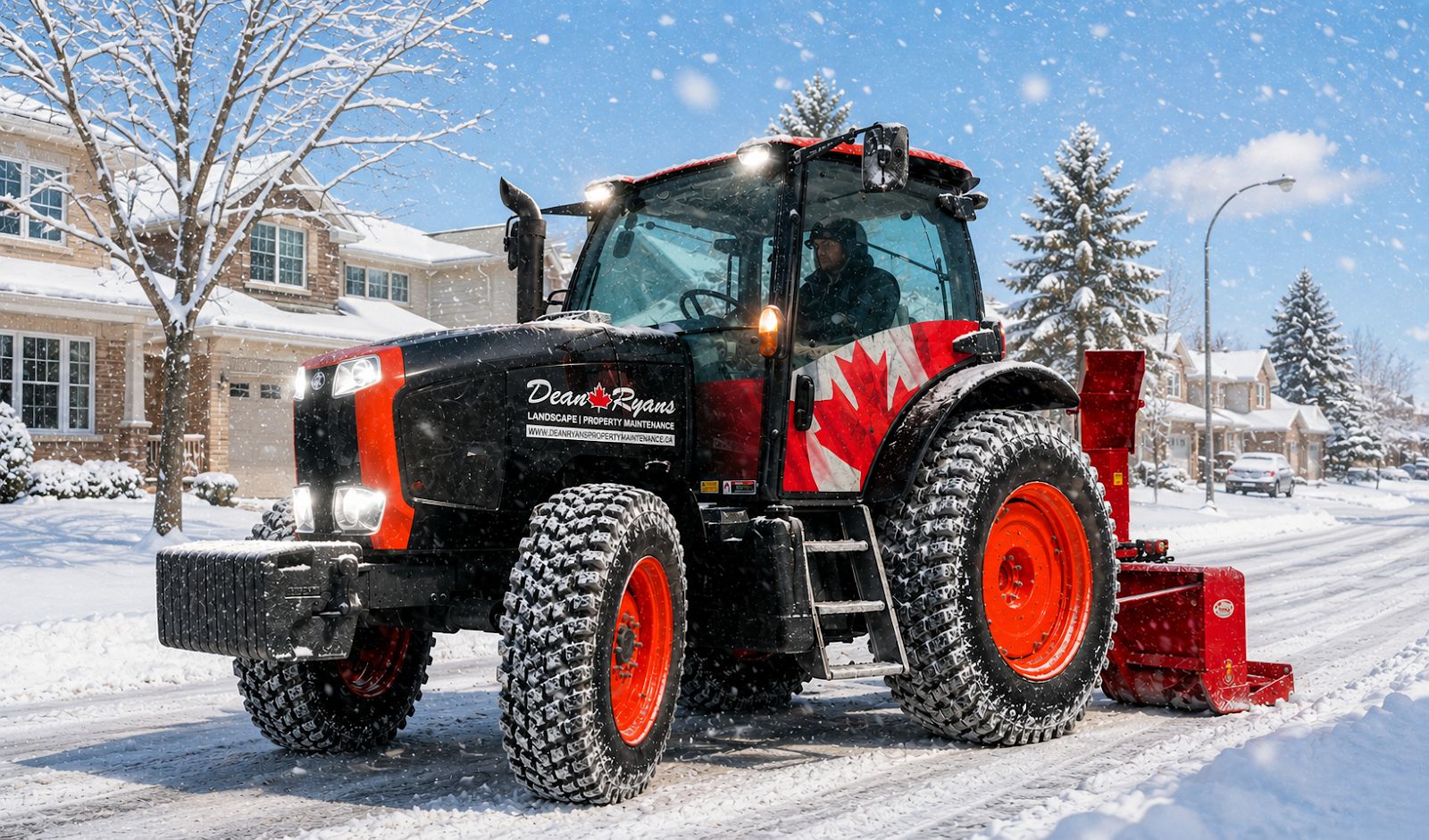 Dean Ryans tractor clearing snow during the day