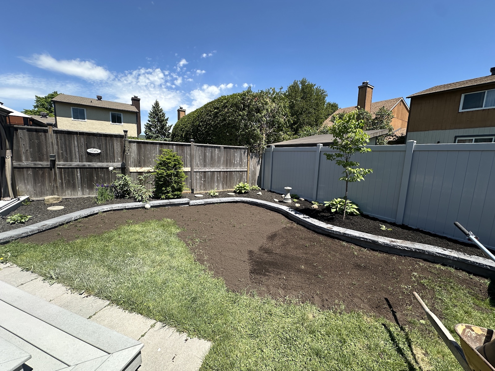 A completed backyard landscaping project