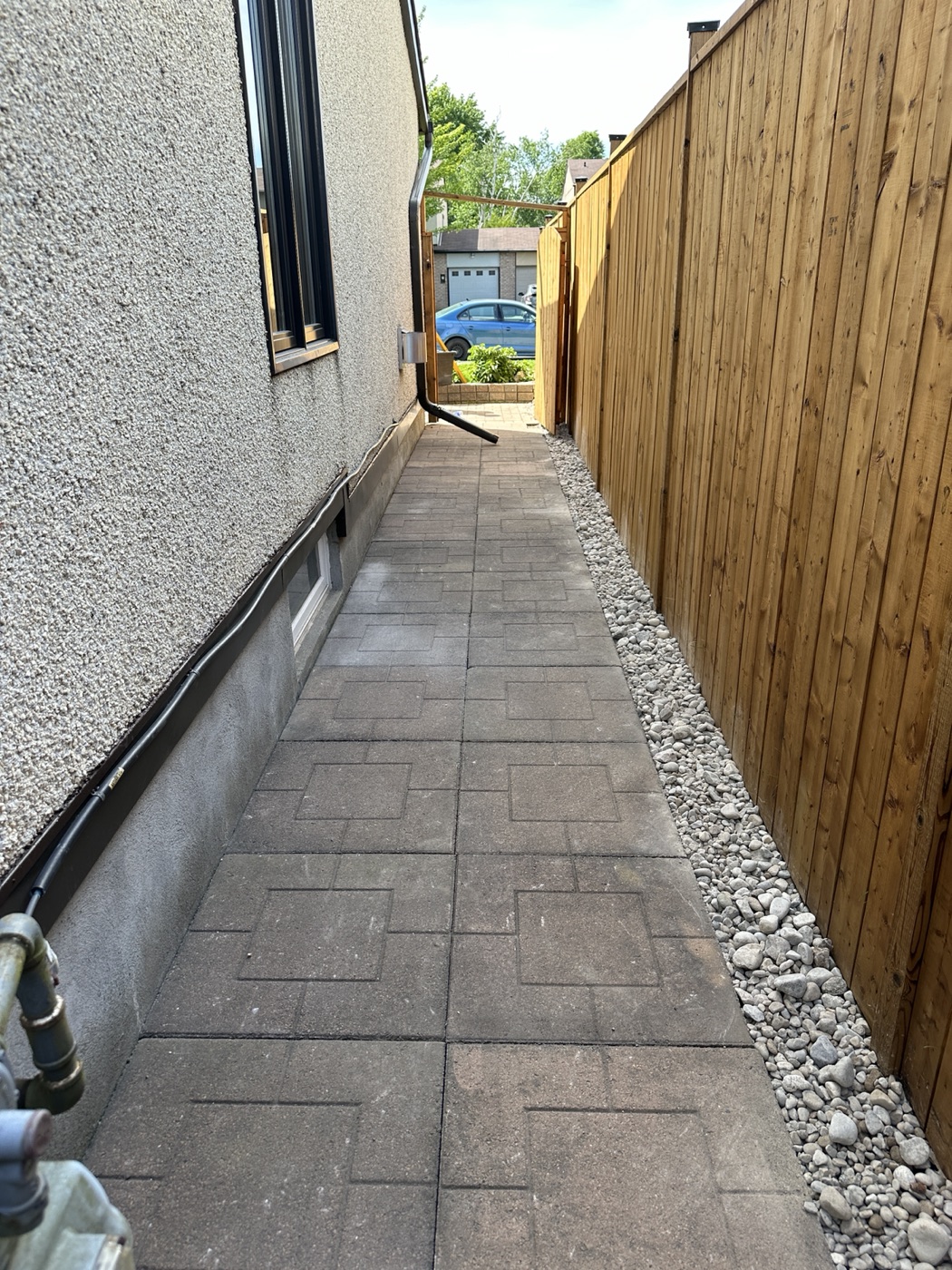New concrete block retaining wall under construction